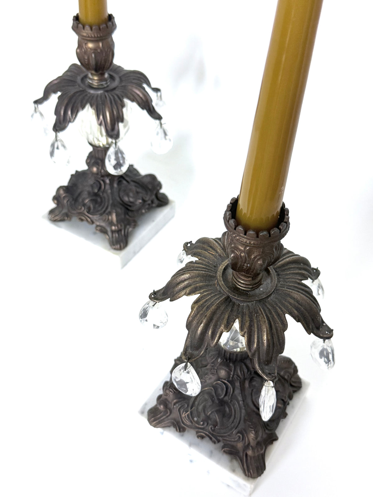 Pair of Brass & Crystal candle holders