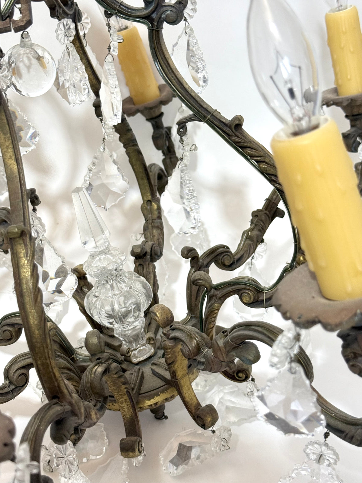 Vintage French Louis XV-Style Bronze & Crystal Cage Chandelier – 8 Light