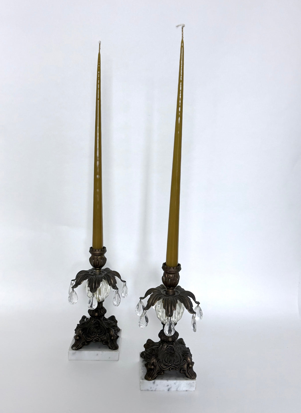 Pair of Brass & Crystal candle holders