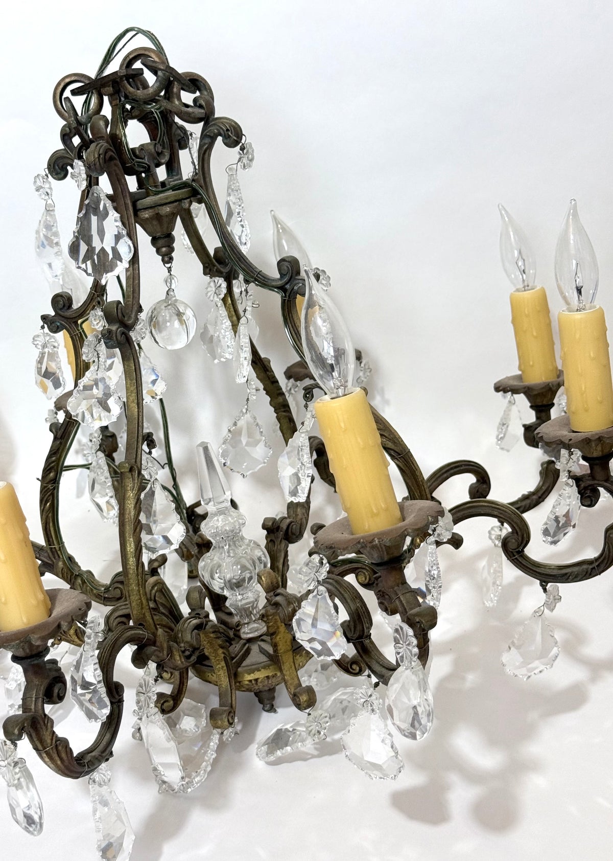 Vintage French Louis XV-Style Bronze & Crystal Cage Chandelier – 8 Light