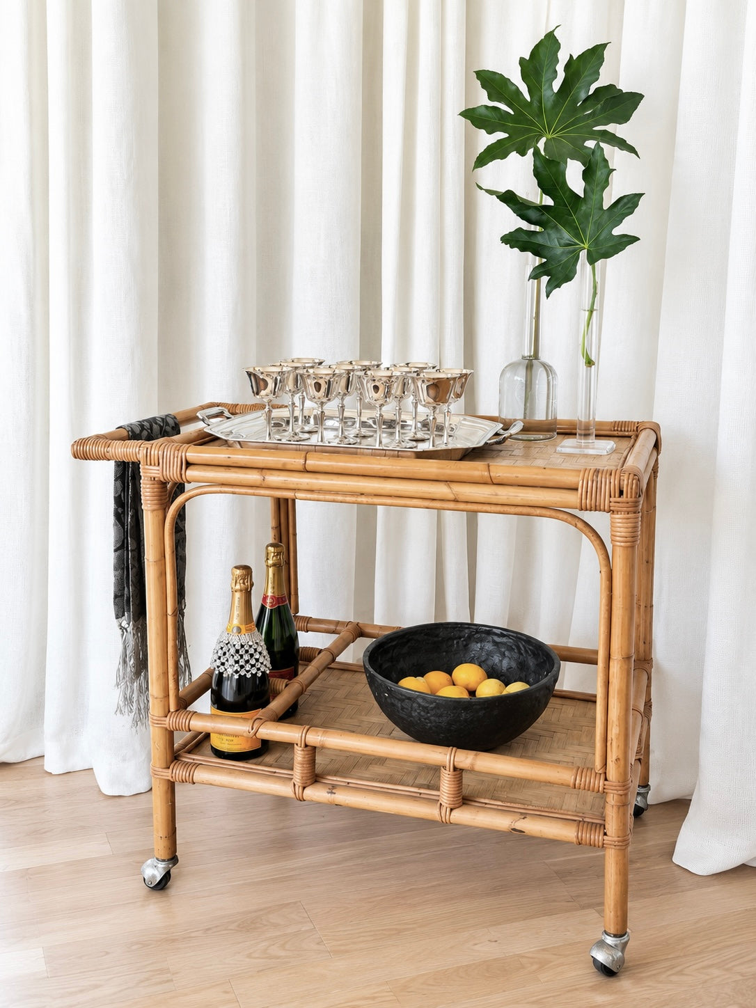 Vintage Rattan & Bamboo Bar Cart