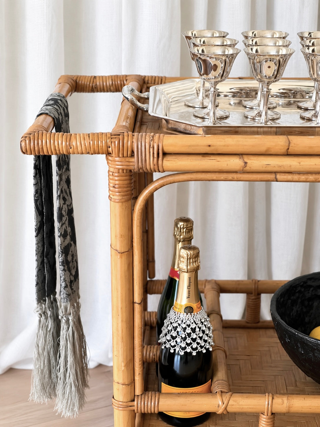 Vintage Rattan & Bamboo Bar Cart