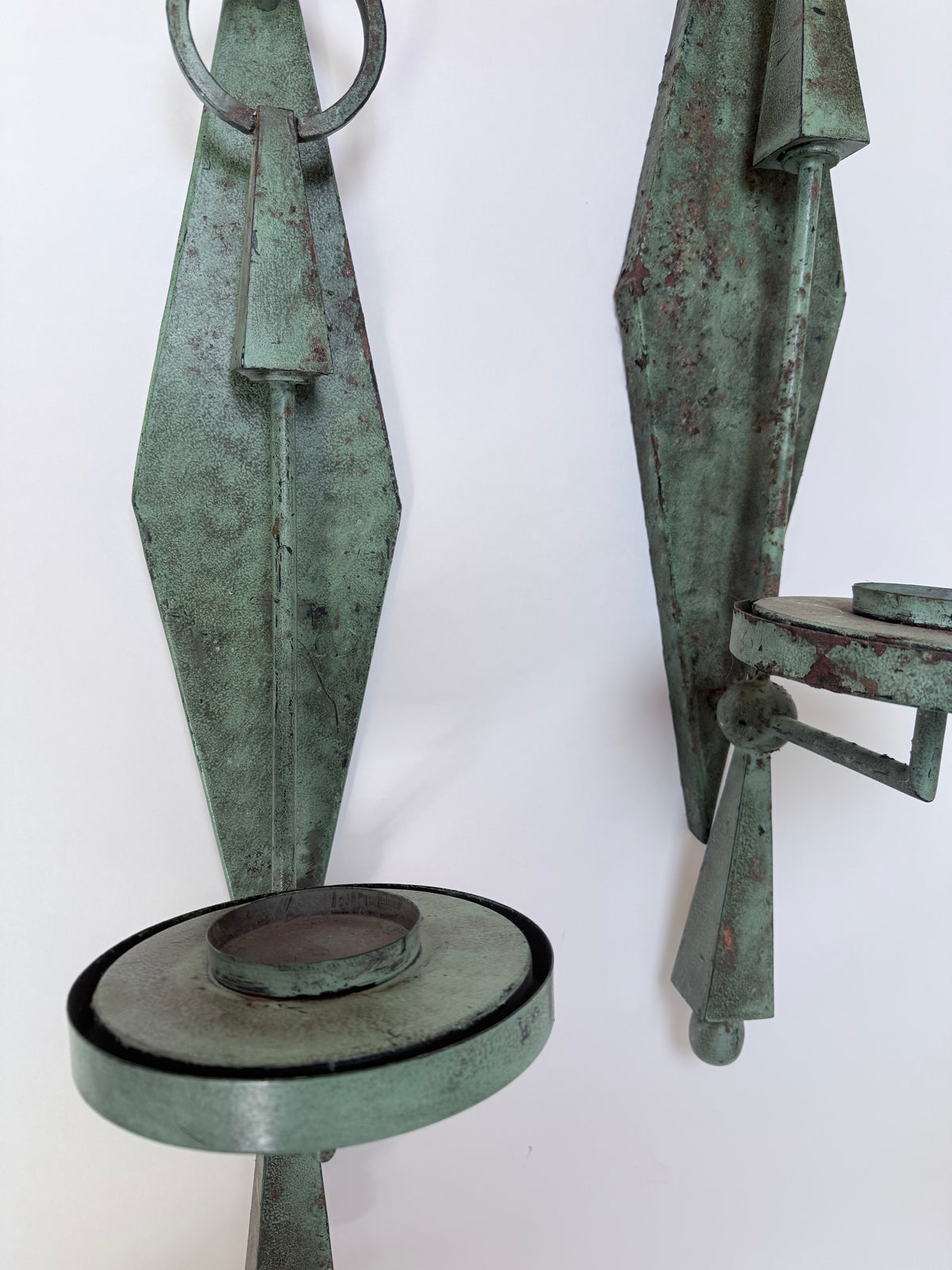 Pair of Verdigris Patinated Metal Wall Sconces