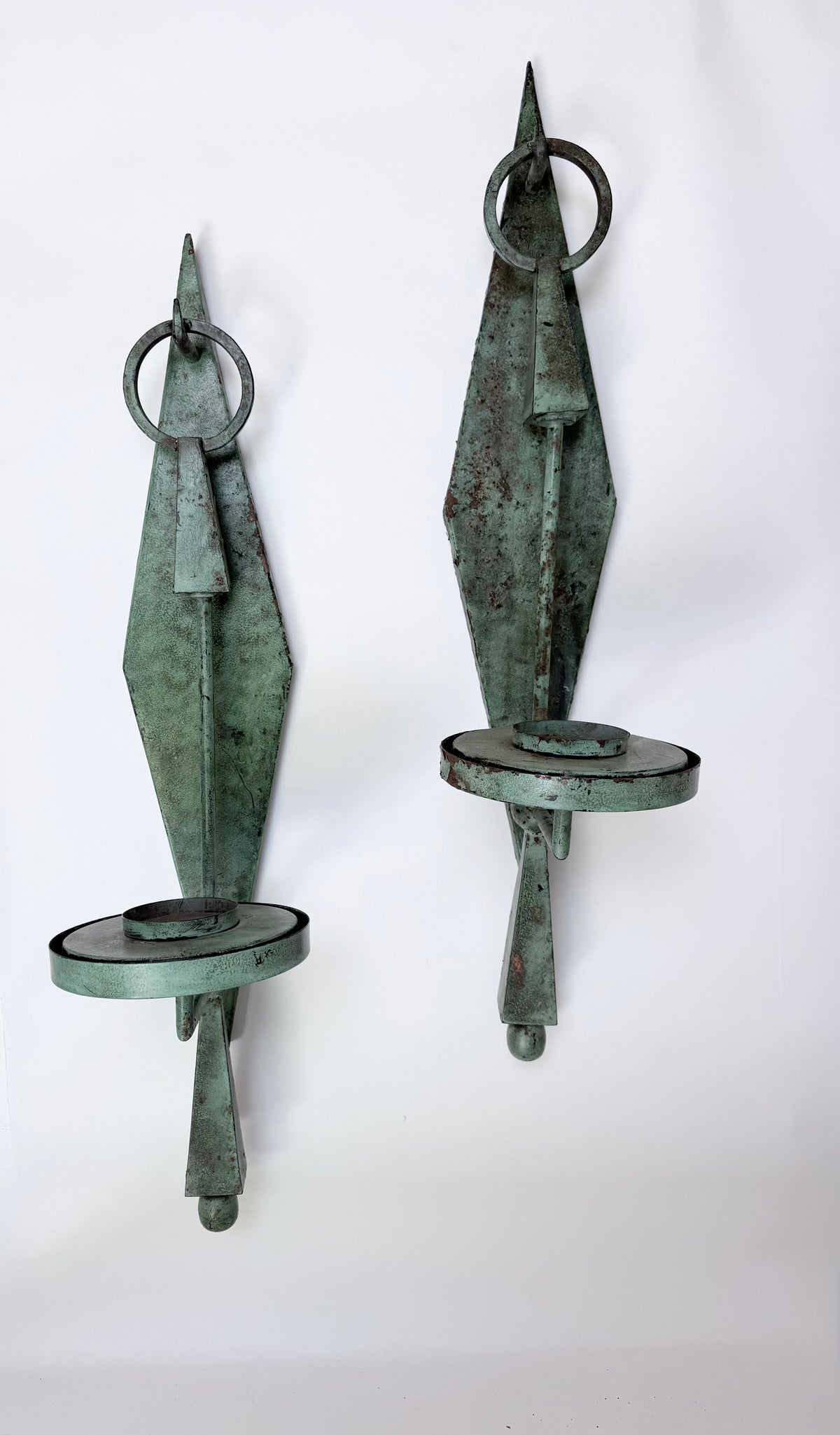 Pair of Verdigris Patinated Metal Wall Sconces