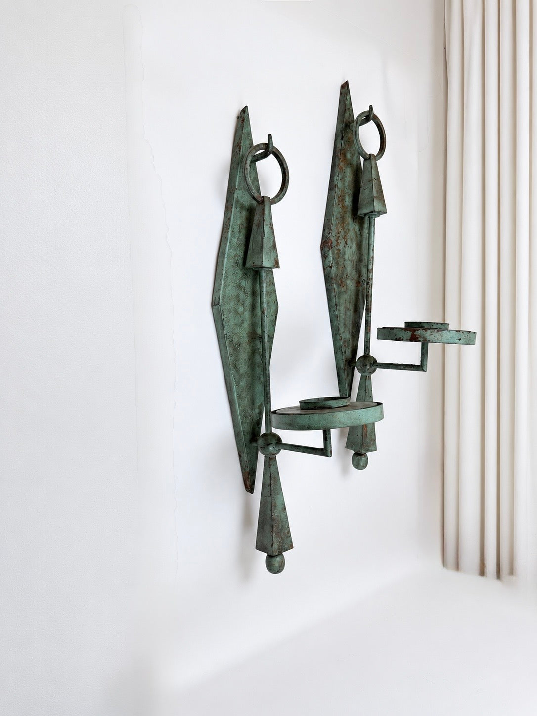 Pair of Verdigris Patinated Metal Wall Sconces