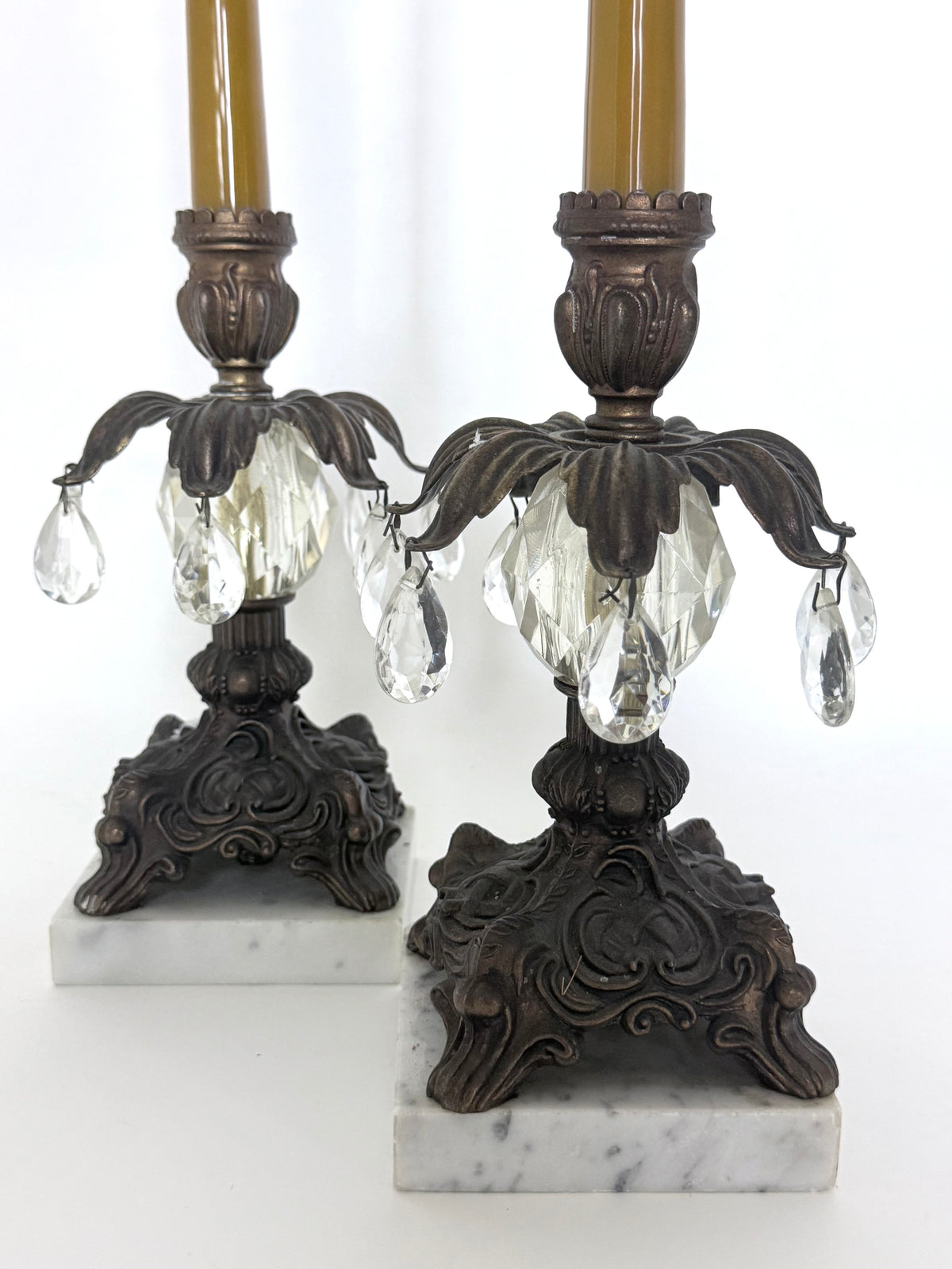 Pair of Brass & Crystal candle holders