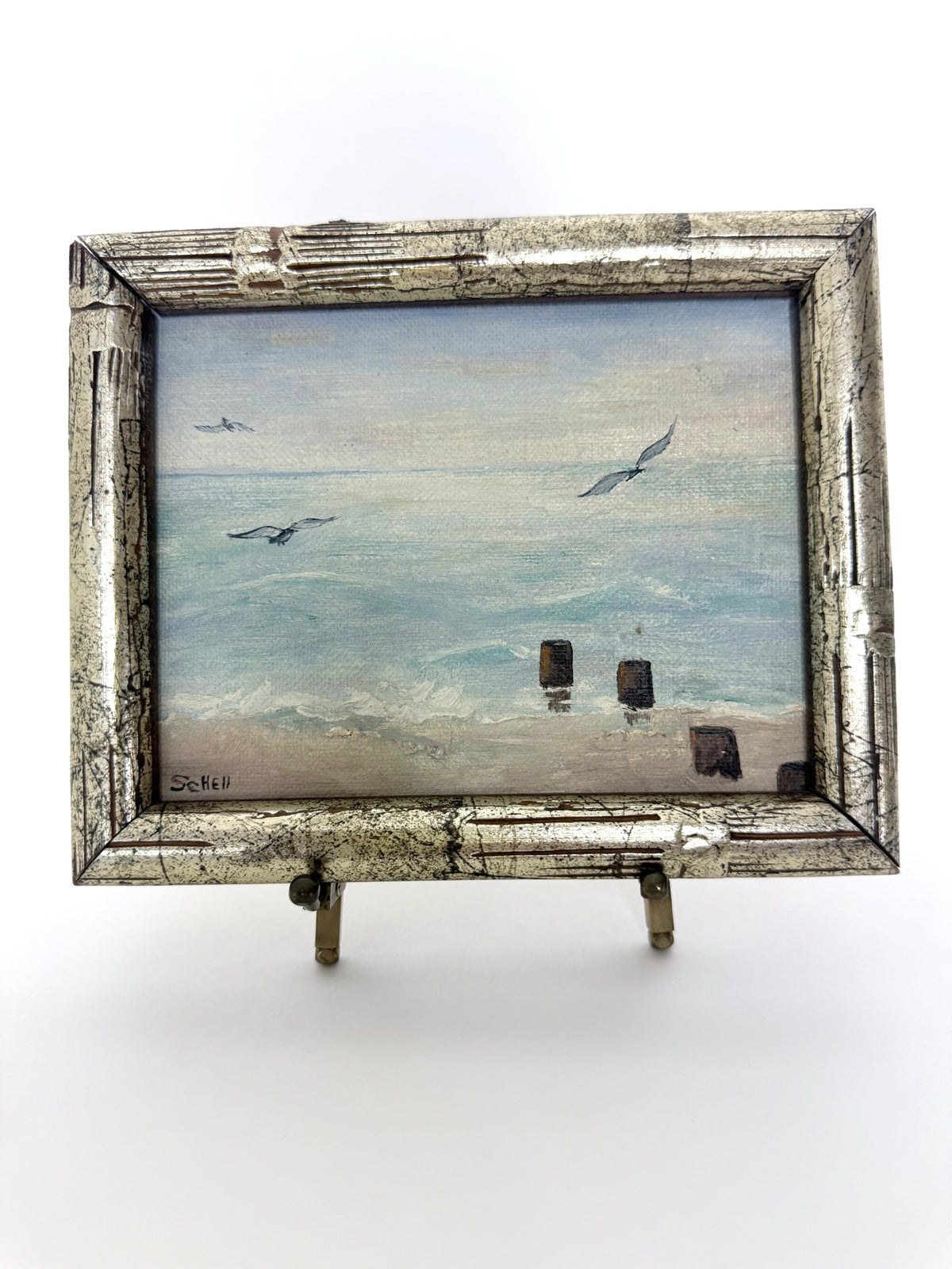Coastal Painting on Brass Stand