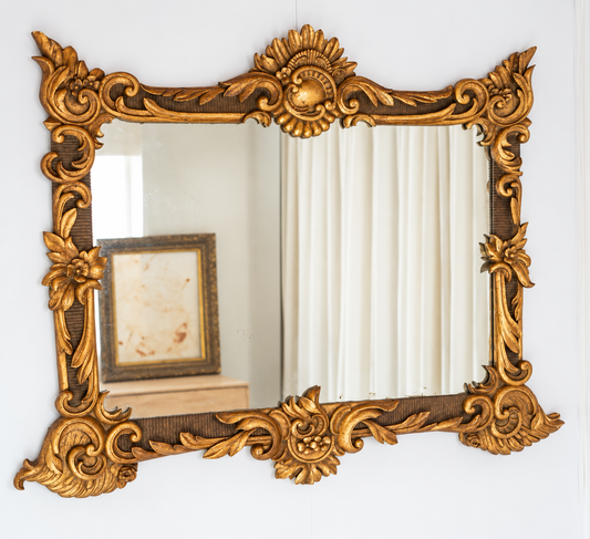 Antique Louis XV Carved Giltwood Rococo Mirror