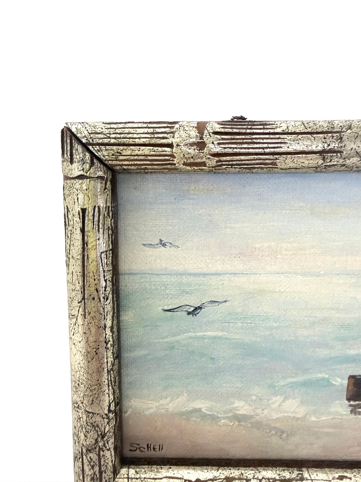 Coastal Painting on Brass Stand