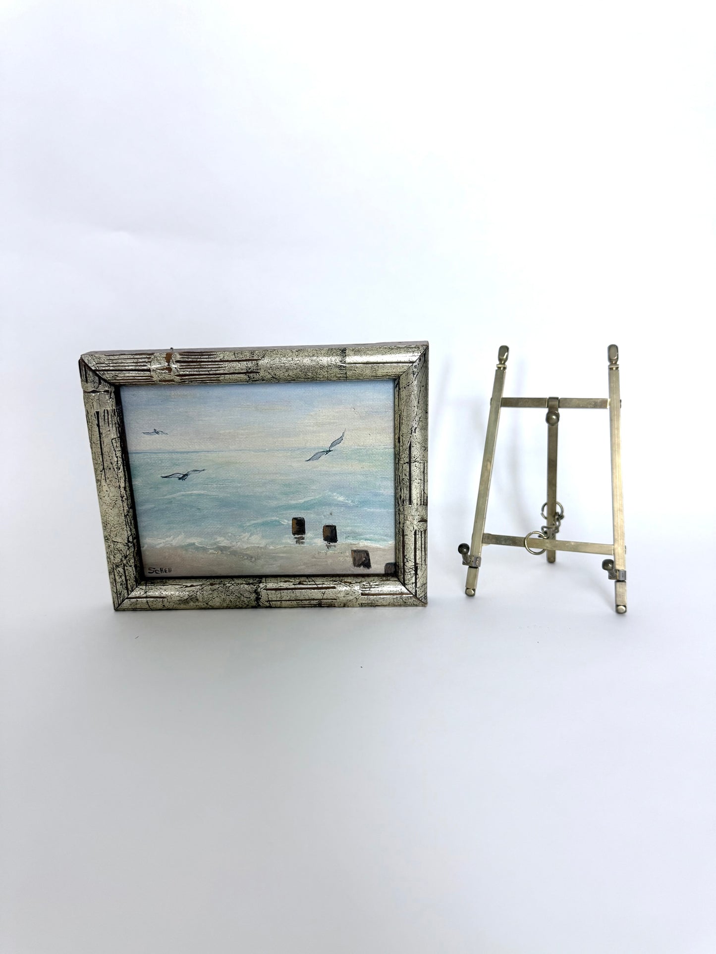Coastal Painting on Brass Stand