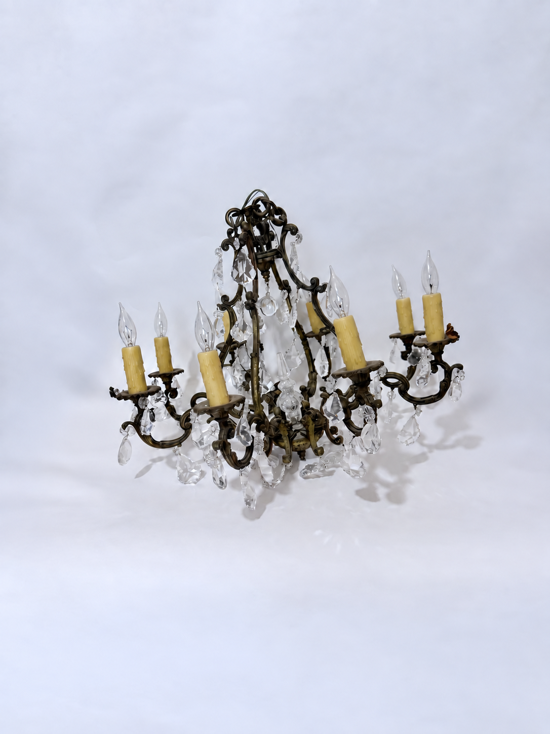 Vintage French Louis XV-Style Bronze & Crystal Cage Chandelier – 8 Light