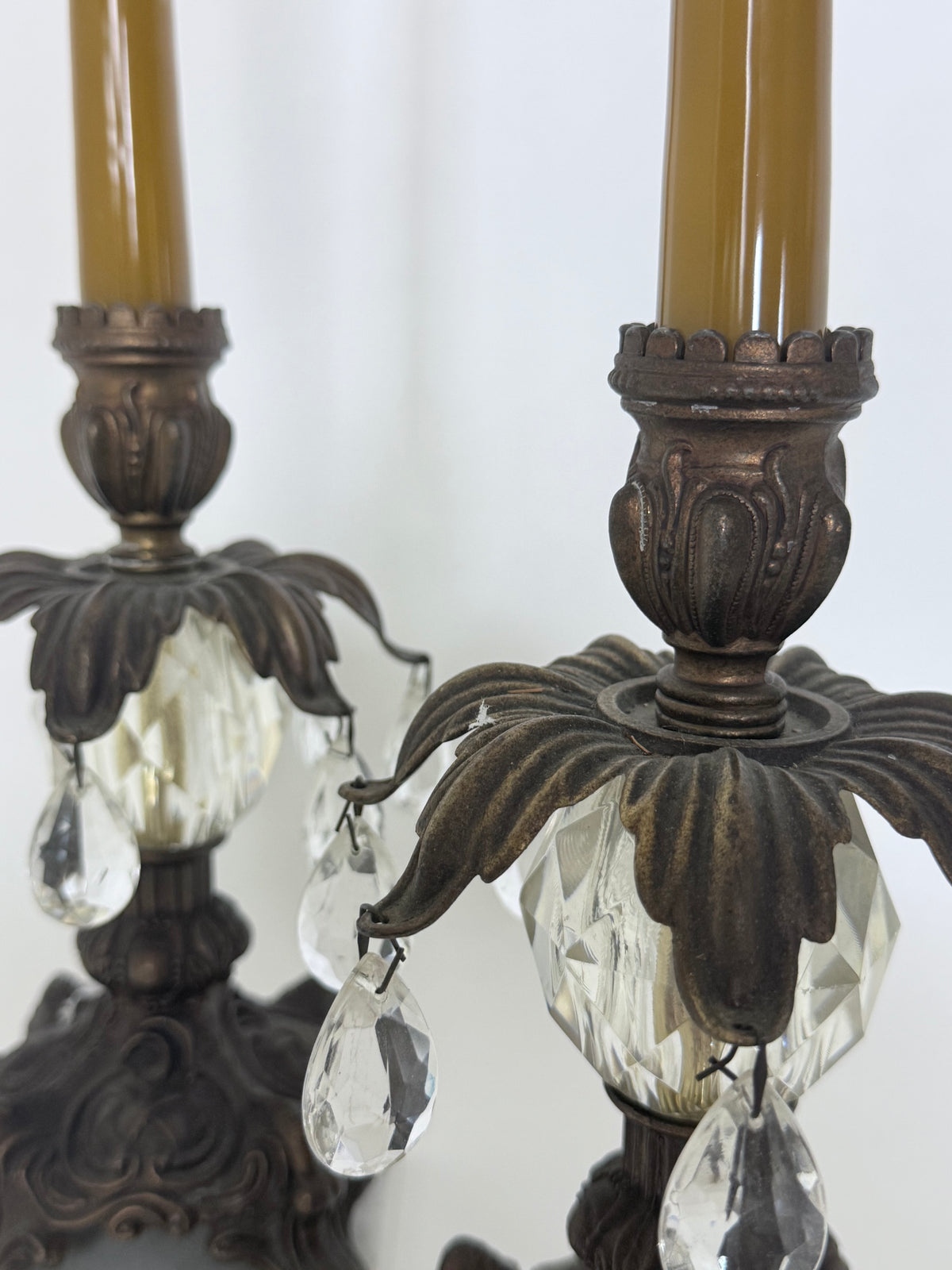 Pair of Brass & Crystal candle holders