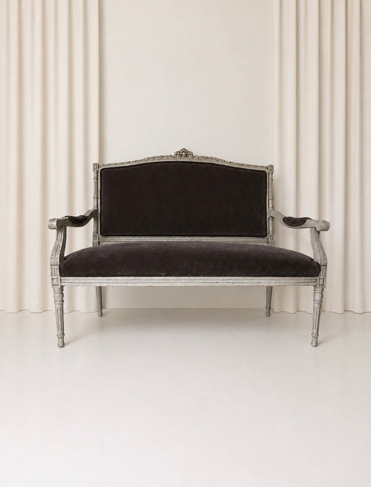 Louis XVI Settee in Grey Velvet