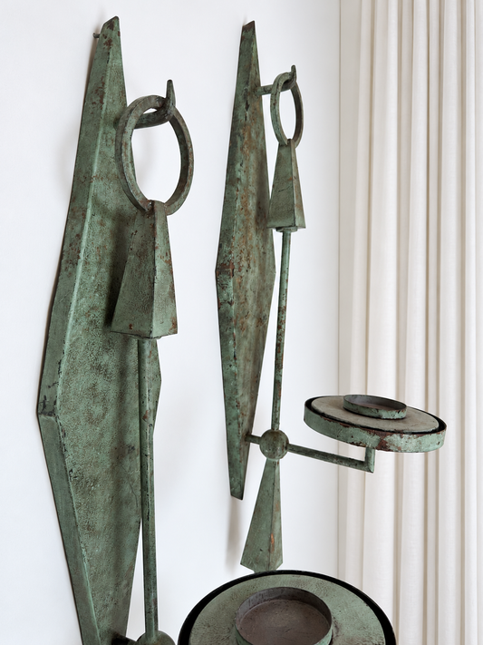 Pair of Verdigris Patinated Metal Wall Sconces