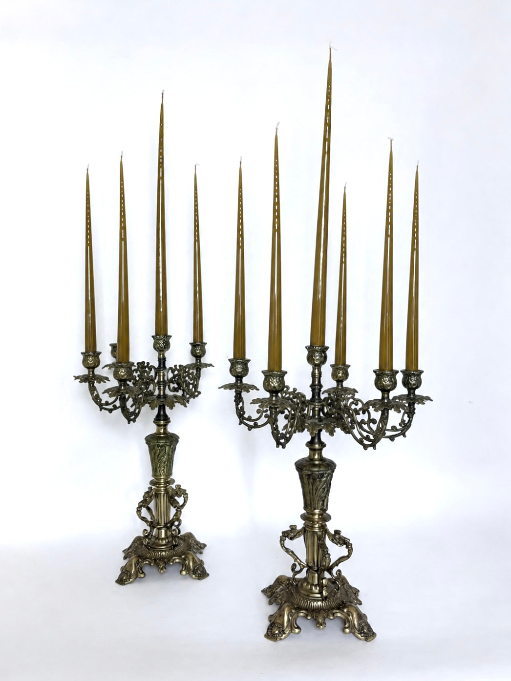 Antique Brass Five-Arm Candelabra Pair