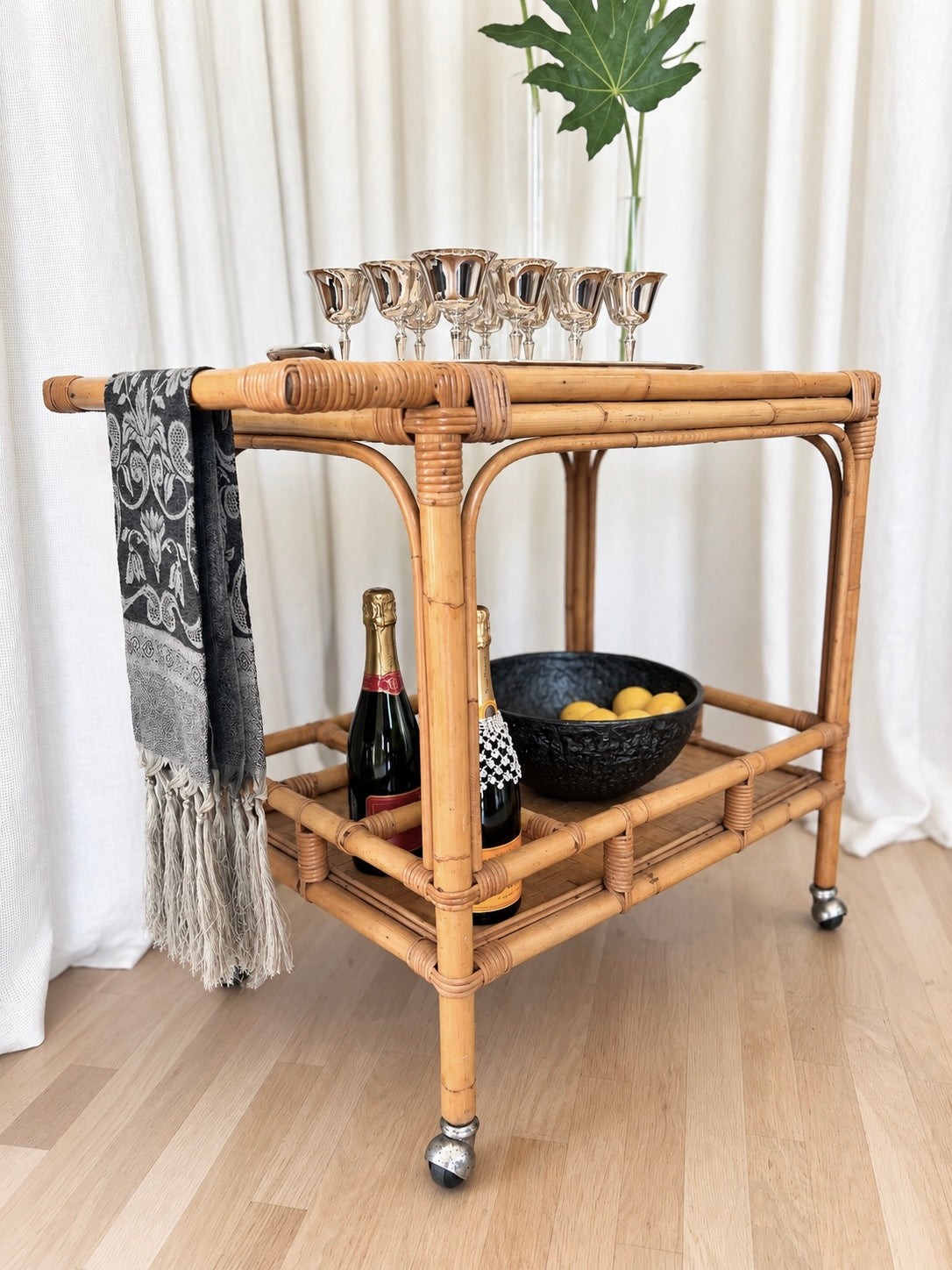Vintage Rattan & Bamboo Bar Cart