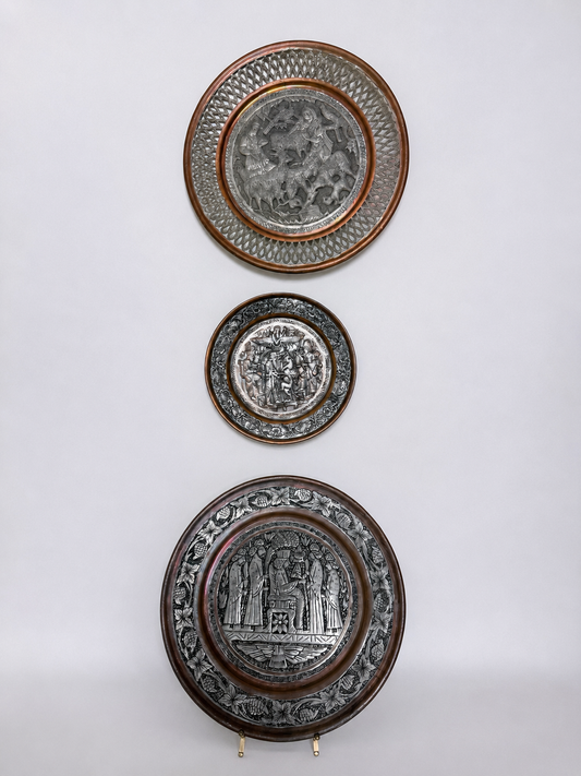 Set of Three Vintage Copper & Silver Decorative Plates