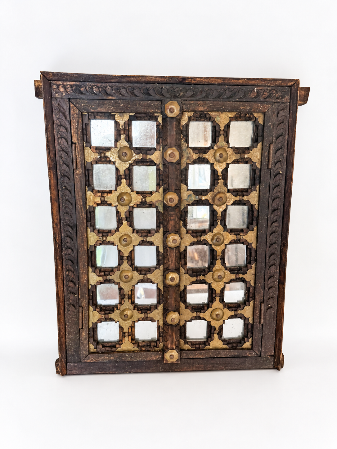 Antique Wood & Brass Window Frame